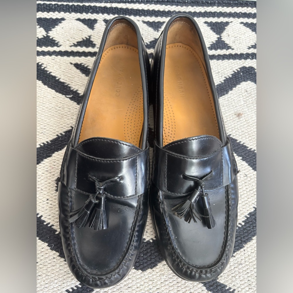 MENS COLE HAAN BLACK PINCH TASSEL LOAFERS HAND SEWN LEATHER IMPORTED INDIA SZ 12 - Picture 6 of 15